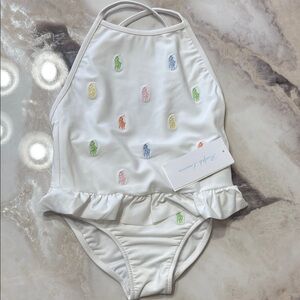Ralph Lauren White One Piece with Colorful Embroidery